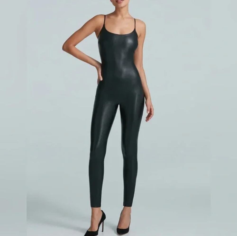 COMMANDO Faux Leather Cami Cat Suit Jumpsuit Black Sz L $258 {W38}